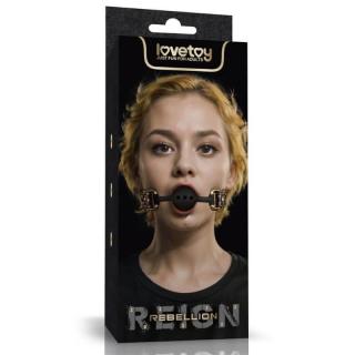 Lovetoy Rebellion Reign Ball Gag - fém, műbőr, szilikon szájpeckelő (barna-fekete)