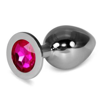 Lovetoy Rosebud Classic Metal Plug L - fém, vízálló anál dildó - 10 cm (ezüst-fukszia)