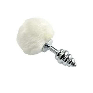 Lovetoy Spiral Pompon Metal Plug - fém anál dildó - 7 cm (ezüst-fehér)