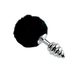 Lovetoy Spiral Pompon Metal Plug - fém anál dildó - 7 cm (ezüst-fekete)