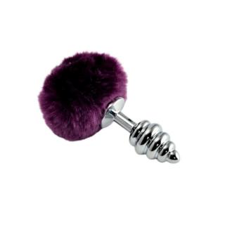 Lovetoy Spiral Pompon Metal Plug - fém anál dildó - 7 cm (ezüst-lila)