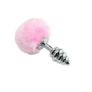 Lovetoy Spiral Pompon Metal Plug - fém anál dildó - 7 cm (ezüst-rózsaszín)