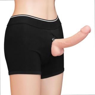 Lovetoy Strapon Shorts For Sex For Packing - szövet, szilikon boxer alsó O-gyűrűvel - dildó nélkül (fekete)