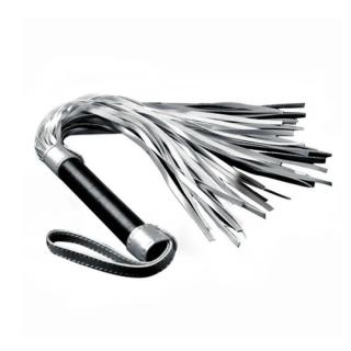 Lovetoy Struggle My Flogger - műbőr korbács - 45 cm (fekete-ezüst)