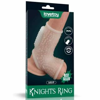 Lovetoy Vibrating Drip Knights Ring With Scrotum Sleeve - vibrációs péniszgyűrű (fehér)