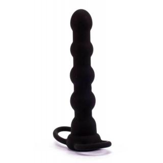 Lovetoy Vibrating Fantasy Double Prober - szilikon, felcsatolható anál vibrátor - 16 cm (fekete)
