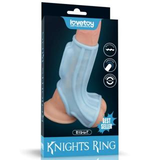 Lovetoy Vibrating Ridge Knights Ring With Scrotum Sleeve - vízálló, vibrációs péniszgyűrű (kék)