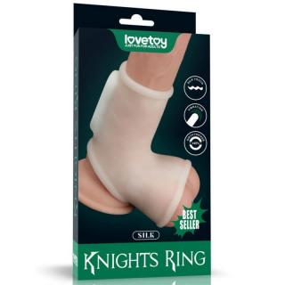 Lovetoy Vibrating Silk Knights Ring With Scrotum Sleeve (White) I - vízálló, vibrációs péniszgyűrű (fehér)