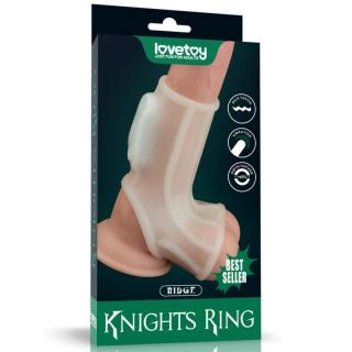 Lovetoy Vibrating Silk Knights Ring With Scrotum Sleeve (White) II - vízálló, vibrációs péniszgyűrű (fehér)