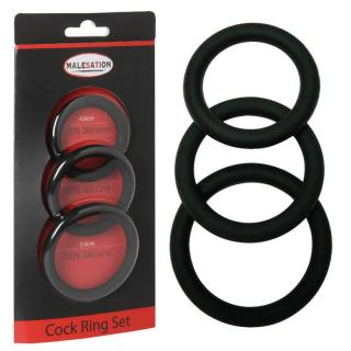 Malesation Cock Ring Set - szilikon, vízálló péniszgyűrű (fekete)