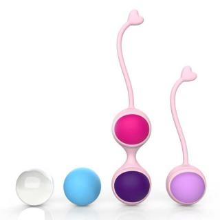 Mistress Beautiful Kegel Balls - szilikon, vízálló gésagolyó - 15,5 cm (piros-átlátszó-kék-lila-rózsaszín)