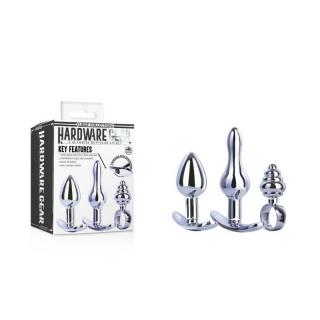 Nmc Hardware Gear 3-In-1 Metal Butt Plug Kit Set I - fém, vízálló anál dildó szett - 6;7/9 cm (ezüst)
