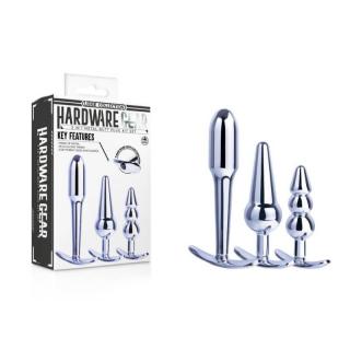 Nmc Hardware Gear 3 In 1 Metal Butt Plug Set II - fém, vízálló anál dildó szett - 7,6/8,9/11,4 cm (ezüst)