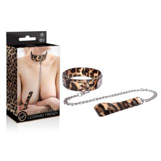 Nmc Leopard Frenzy Collar With Leash - fém, műbőr nyakörv és póráz - 53 cm (leopárd)