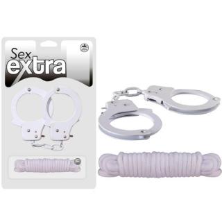 Nmc Sex Extra Metal Cuffs  Love Rope - fém bilincs és pamut kötöző - 300 cm (fehér)
