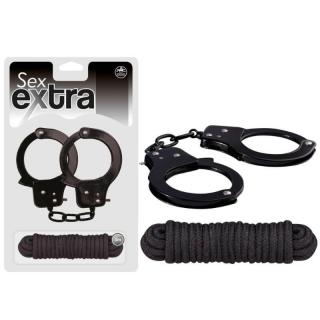 Nmc Sex Extra Metal Cuffs  Love Rope - fém bilincs és pamut kötöző - 300 cm (fekete)