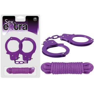 Nmc Sex Extra Metal Cuffs  Love Rope - fém bilincs és pamut kötöző - 300 cm (lila)