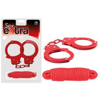 Nmc Sex Extra Metal Cuffs  Love Rope - fém bilincs és pamut kötöző - 300 cm (piros)