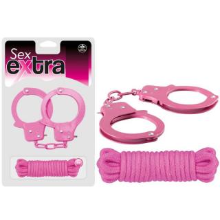 Nmc Sex Extra Metal Cuffs  Love Rope - fém bilincs és pamut kötöző - 300 cm (rózsaszín)