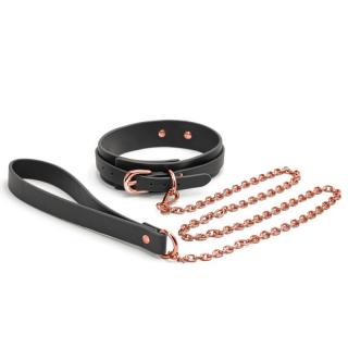 NS Novelties Bondage Couture Collar  Leash - fém, műbőr nyakörv és póráz - 50/115 cm (fekete-arany)
