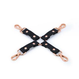 NS Novelties Bondage Couture Hog Tie - műbőr, fém kötöző - 24 cm (fekete-arany)