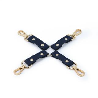 NS Novelties Bondage Couture Hog Tie - műbőr, fém kötöző - 24 cm (sötétkék-arany)