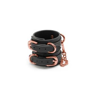 NS Novelties Bondage Couture Wrist Cuffs - fém, műbőr bilincs (fekete-arany)