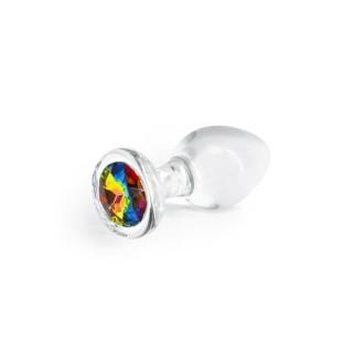 NS Novelties Crystal Desires Rainbow Gem - vízálló, üveg anál dildó - 8,4 cm (átlátszó-többszínű)