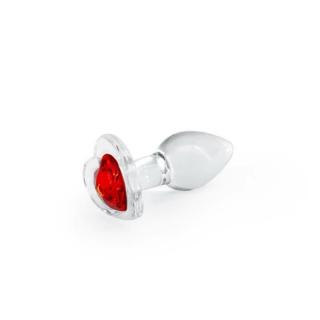 NS Novelties Crystal Desires Red Heart - vízálló, üveg anál dildó - 7,2 cm (átlátszó-piros)