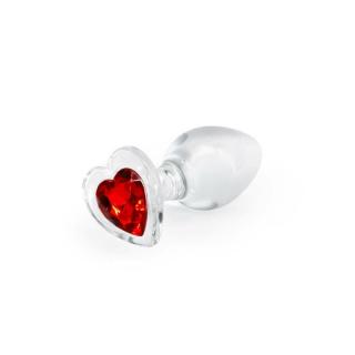 NS Novelties Crystal Desires Red Heart - vízálló, üveg anál dildó - 8,4 cm (átlátszó-piros)