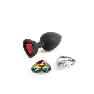 NS Novelties Glams Xchange Heart - szilikon, vízálló anál dildó - 7 cm (piros-többszínű-fekete-átlátszó)