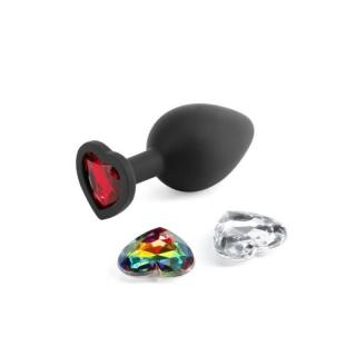 NS Novelties Glams Xchange Heart - szilikon, vízálló anál dildó - 8,1 cm (piros-többszínű-fekete-átlátszó)