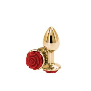 NS Novelties Rear Assets Rose Small - fém, vízálló anál dildó - 7,6 cm (piros-arany)
