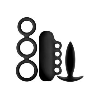 NS Novelties Renegade Men's Pleasure Kit 1 - szilikon, vízálló vibrátor szett - 10/12,7/16,8 cm (fekete)