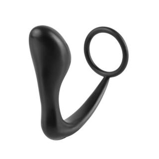 Pipedream Anal Fantasy Collection Ass-Gasm Cockring Plug - szilikon, vízálló anál dildó péniszgyűrűvel - 9 cm (fekete)