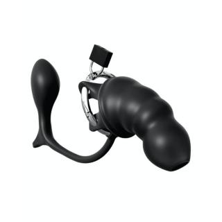 Pipedream Anal Fantasy Elite Collection Ass-Gasm Cock Blocker - fém, vizálló péniszköpeny anál dildóval - 8/10 cm (ezüst-fekete)