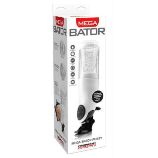 Pipedream Extreme Toyz Mega-Bator Pussy - akkus, vízálló, letapasztható, vibrációs maszturbátor (fehér-átlátszó)