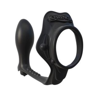 Pipedream Fantasy C-Ringz Rock Hard Ass-Gasm - szilikon, vízálló, vibrációs péniszgyűrű anál dildóval - 7,8 cm (fekete)