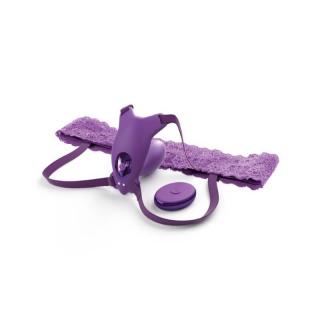 Pipedream Fantasy For Her Ultimate G-Spot Butterfly Strap-On - szilikon, akkus, távirányítós, G-pontos, csiklóizgatós mini vibrátor bugyival - 10 cm (lila)