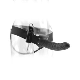 Pipedream Fetish Fantasy Series 8" Vibrating Hollow Strap-On - felcsatolható, távirányítós, herés, vízálló, élethű vibrátor hámmal - 20 cm (fekete)