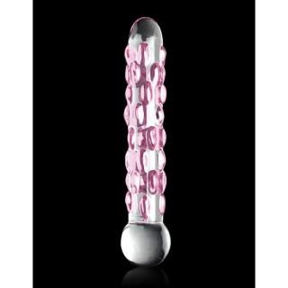 Pipedream Icicles No. 7 - üveg, vízálló dildó - 17,8 cm (rózsaszín-átlátszó)
