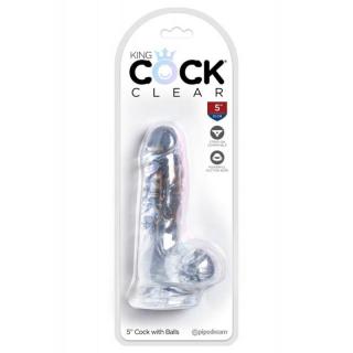 Pipedream King Cock Clear 5" With Balls - letapasztható, herés, vízálló, élethű dildó - 13 cm (átlátszó)