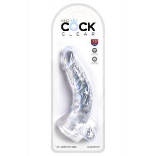 Pipedream King Cock Clear 7.5" With Balls - letapasztható, herés, élethű dildó (átlátszó)