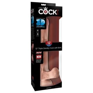 Pipedream King Cock Plus 12" Triple Density Cock With Balls - letapasztható, herés, vízálló, élethű dildó - 30 cm (testszínű)
