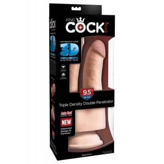 Pipedream King Cock Plus 9.5" Triple Density Double Penetrator - letapasztható, kétágú, élethű dildó - 24,3 (testszínű)