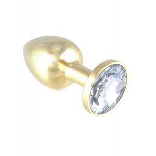 Rimba Butt Plug Metal With Crystal - fém, vízálló anál dildó - 7,3 cm (arany)