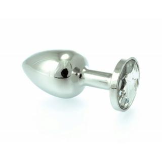 Rimba Butt Plug Small Metal With Crystal - fém, vízálló anál dildó - 7,3 cm (ezüst-átlátszó)