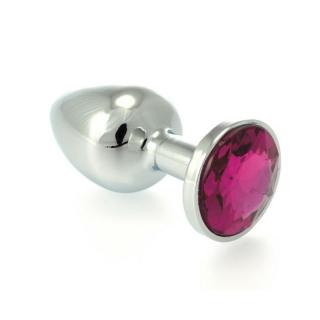Rimba Butt Plug Small Metal With Crystal - fém, vízálló anál dildó - 7,3 cm (ezüst-piros)