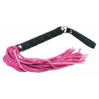Rimba Whip 35 - műbőr korbács mintás nyéllel - 35 cm (rózsaszín)