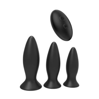S Pleasures Triplicity - szilikon, akkus, távirányítós, letapasztható, vízálló anál vibrátor szett - 10,1/11,4/12,7 cm (fekete)